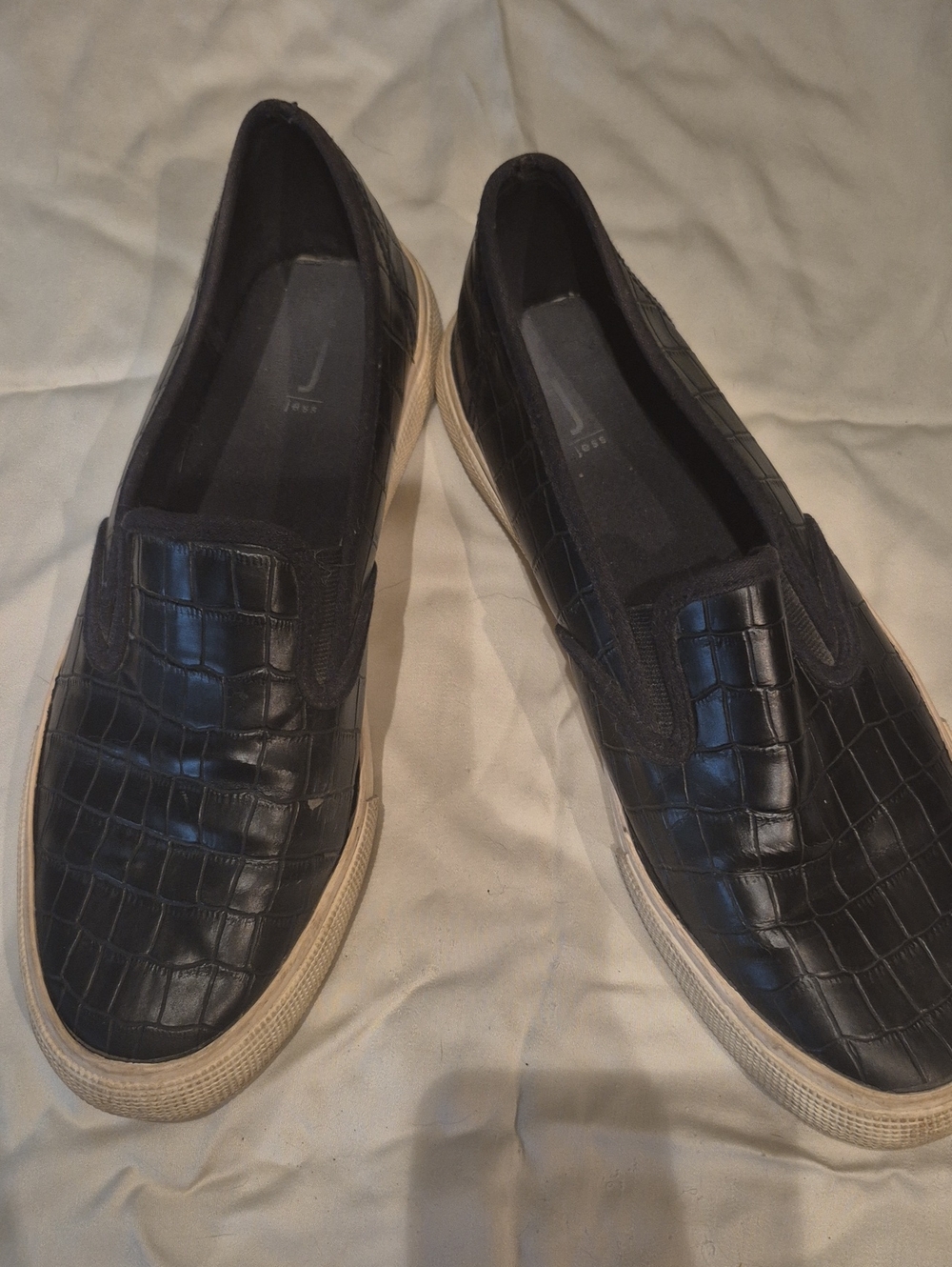 Jess Croc-Embossed Slip-On Sneakers with Cream Sole